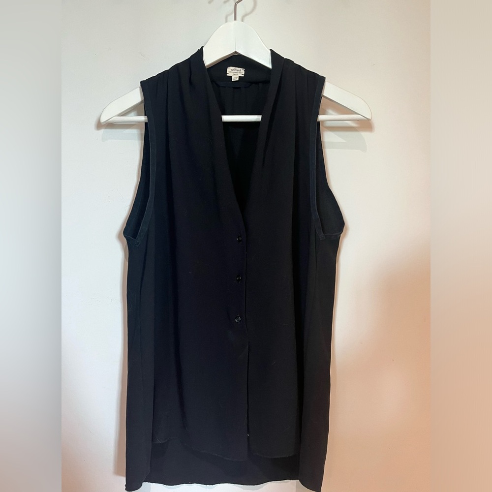 Wilfred Women’s Sleeveless Sheer V-Neck Blouse in Black Size S